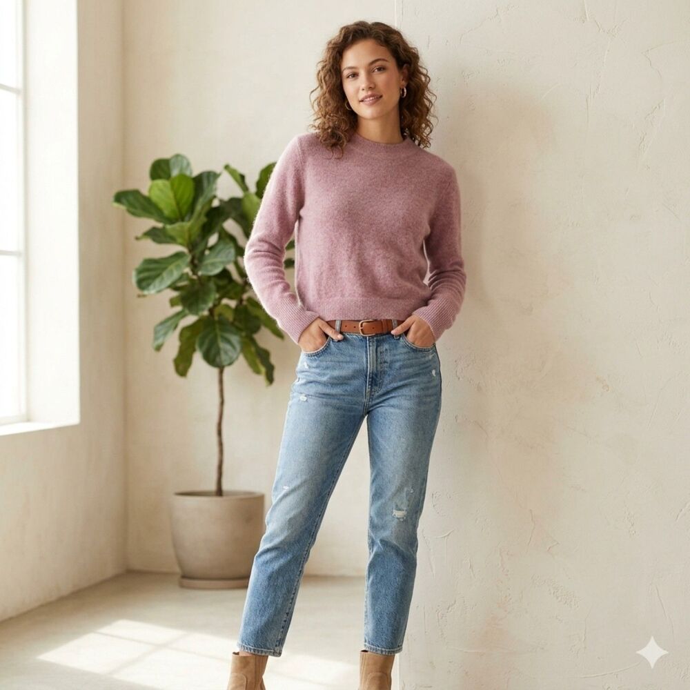 Vince Brushed Alpaca Mohair Merino Wool Blend Crewneck Sweater Mauve XXS